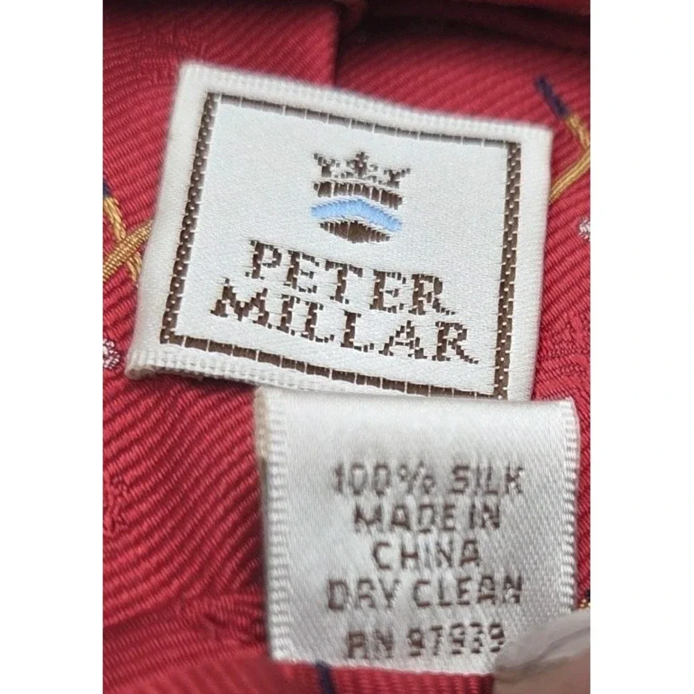 Vtg Peter Millar Crossed Golf Club Tie Red Hand Folded Y2K Tie 3x60